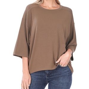Sz L Mocha Hi-Low Dolman Top - SBS Fashion